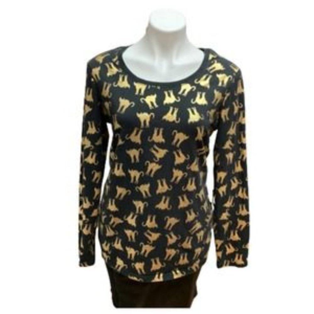 NO Boundaries Black & Metallic Gold Cat Shirt Size Junior's XL (15-17)